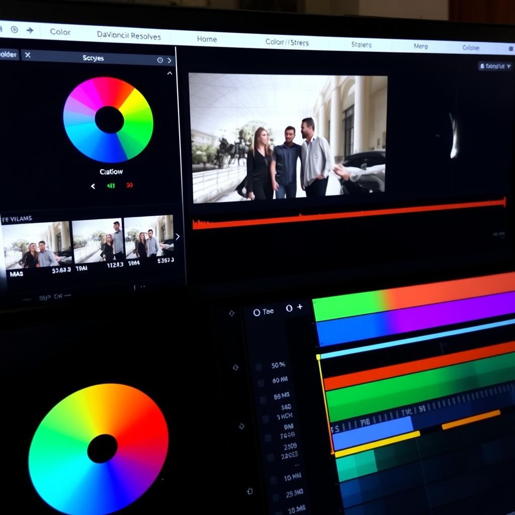 Interfejs DaVinci Resolve z narzędziami do korekcji kolorów